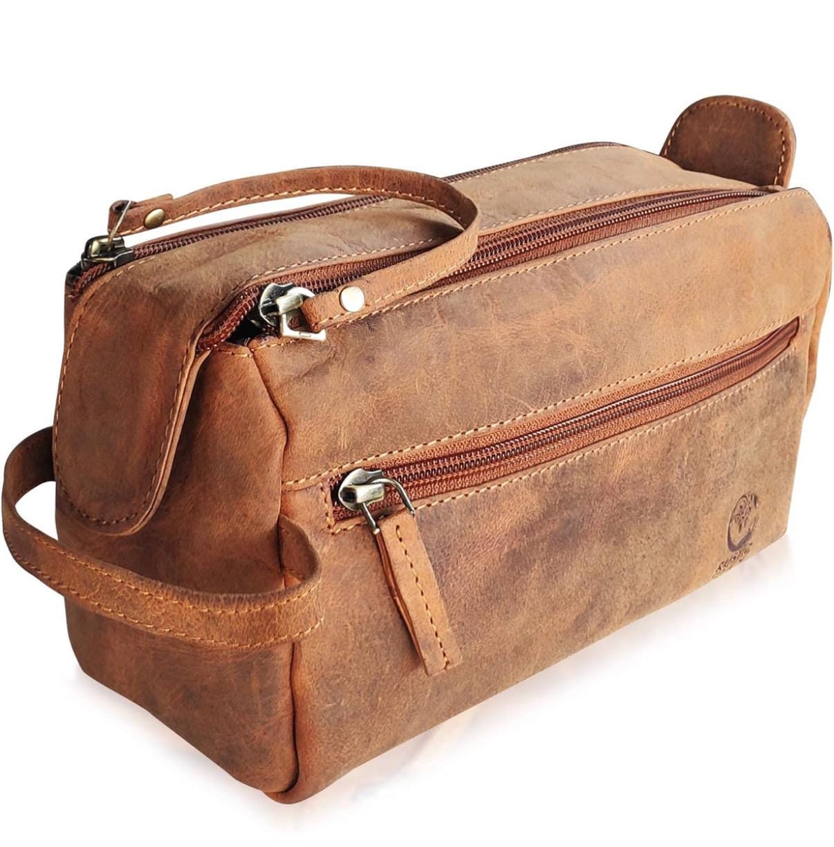 Kit de aseo de cuero de búfalo personalizado - Neceser de tocador vintage