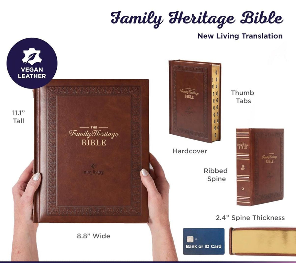 Biblia NLT Family Heritage personalizada, Biblia devocional familiar de lujo con letra grande para estudio, Santa Biblia NLT de cuero vegano