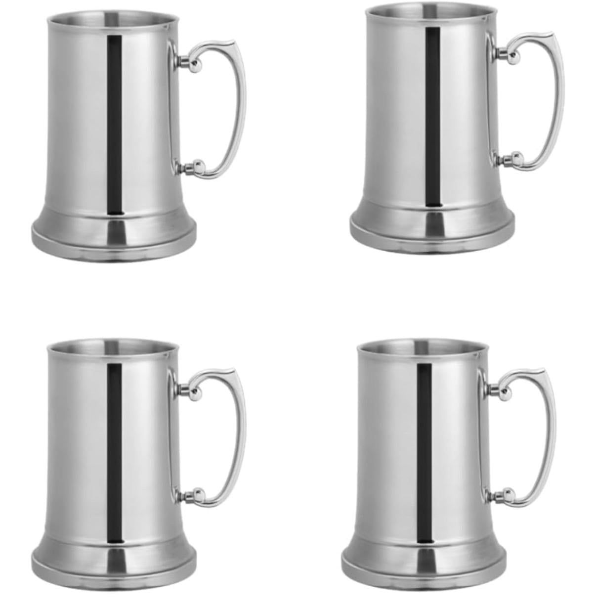 Personalized 4 PCs 13.53oz 304 Stainless Steel Beer Stein Heat Insulated Beer Mug with Big Grip Handle for Hot or Cold