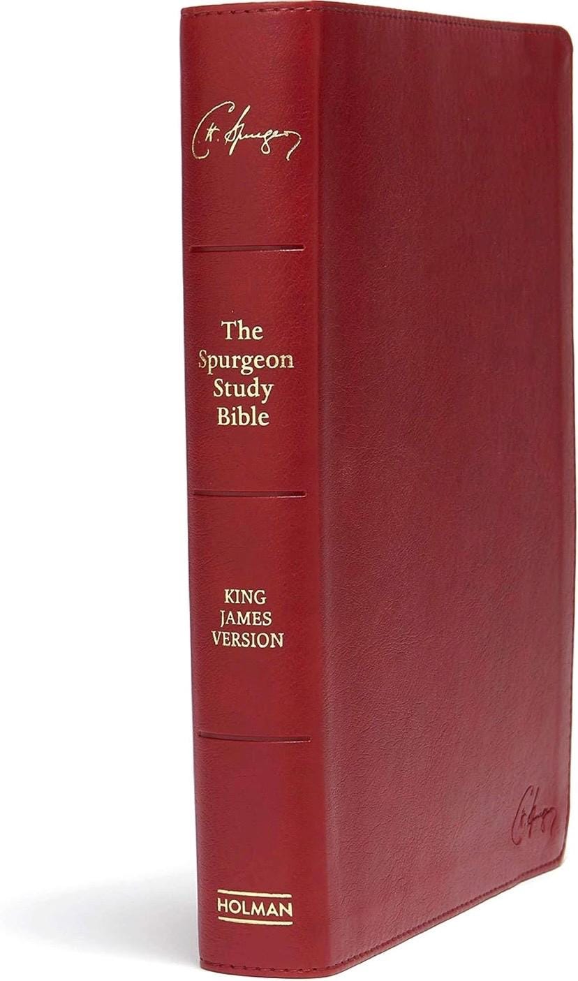 Biblia de estudio KJV Spurgeon personalizada - Tapa de piel sintética carmesí