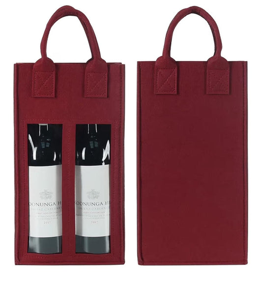 Personalized Felt Wine Carrier Tote with Handle Reusable Bottle Gift Bag