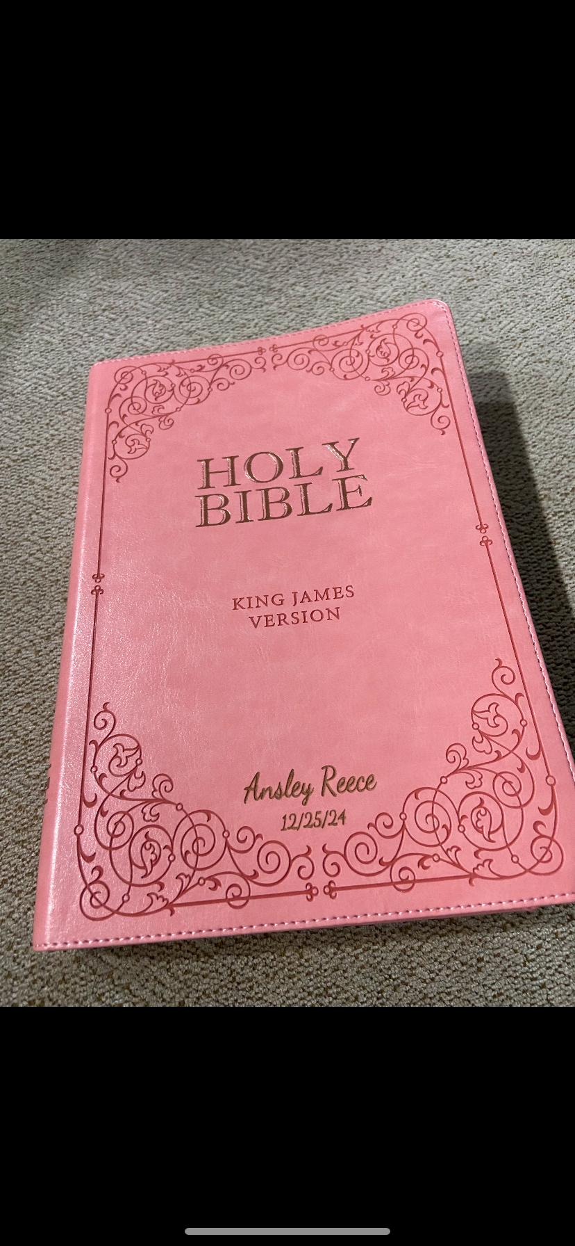Personalized KJV Giant Print Bible - Pink Leather, Thumb Indexed