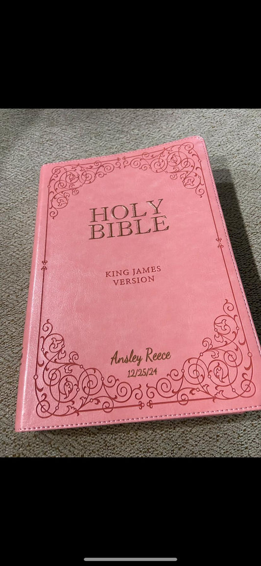 PERSONALIZED *** KJV Giant-Print Bible - Imitation Leather - pink - Indexed *** Custom Name Imprint