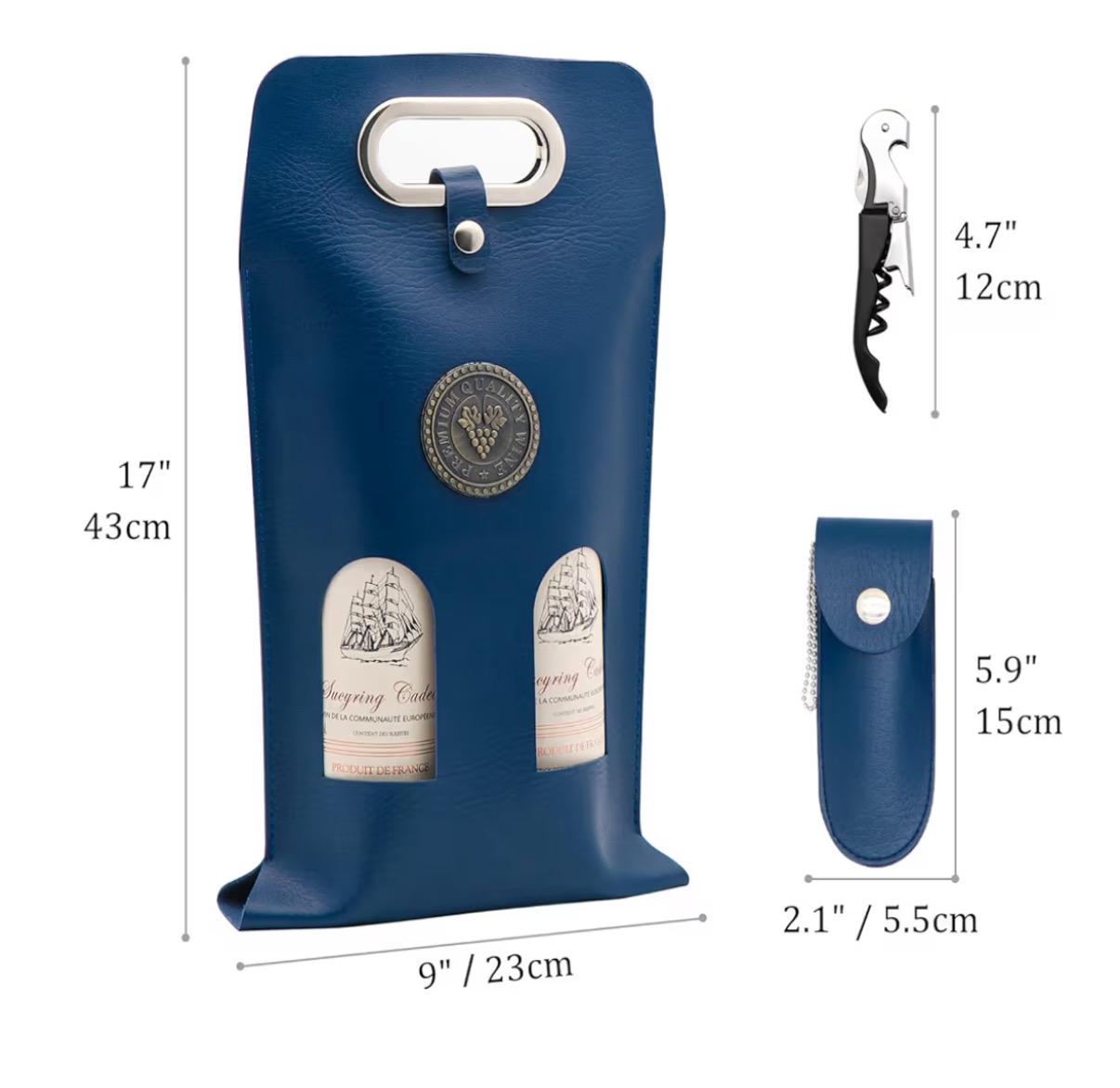 Bolsa de cuero personalizada para vino - Estuche para 2 botellas con abridor