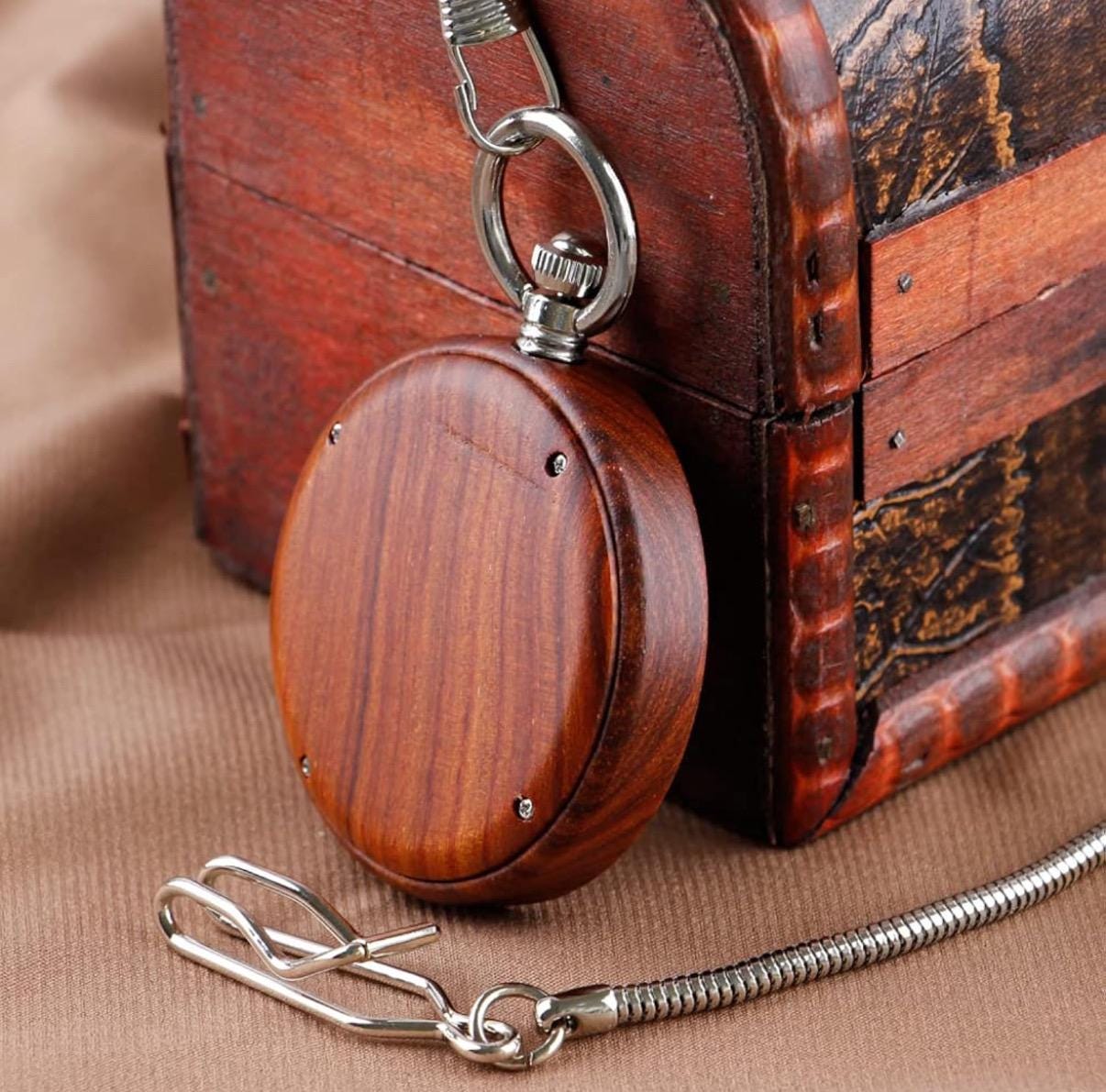 Customized Wooden Pocket Watches for Men Handmade Bamboo Wood Analog Quartz Custom Pocket Watch