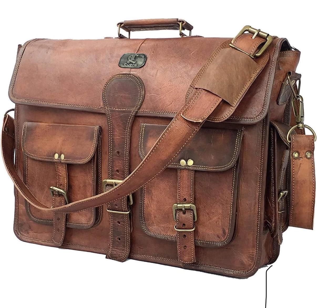 Personalized Leather Messenger Bag for Men, 18 Inch Laptop Crossbody, Handmade Leather Shoulder Satchel Bag for Men, Full Grain