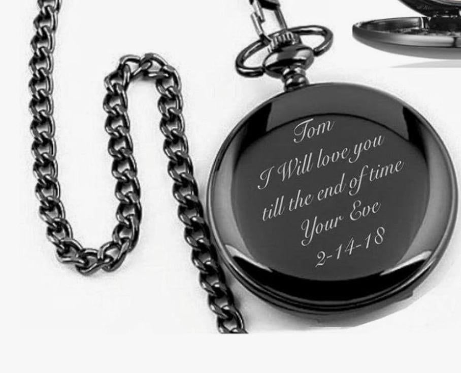 Personalized Pocket Watch - Black or Silver, Clearance Price