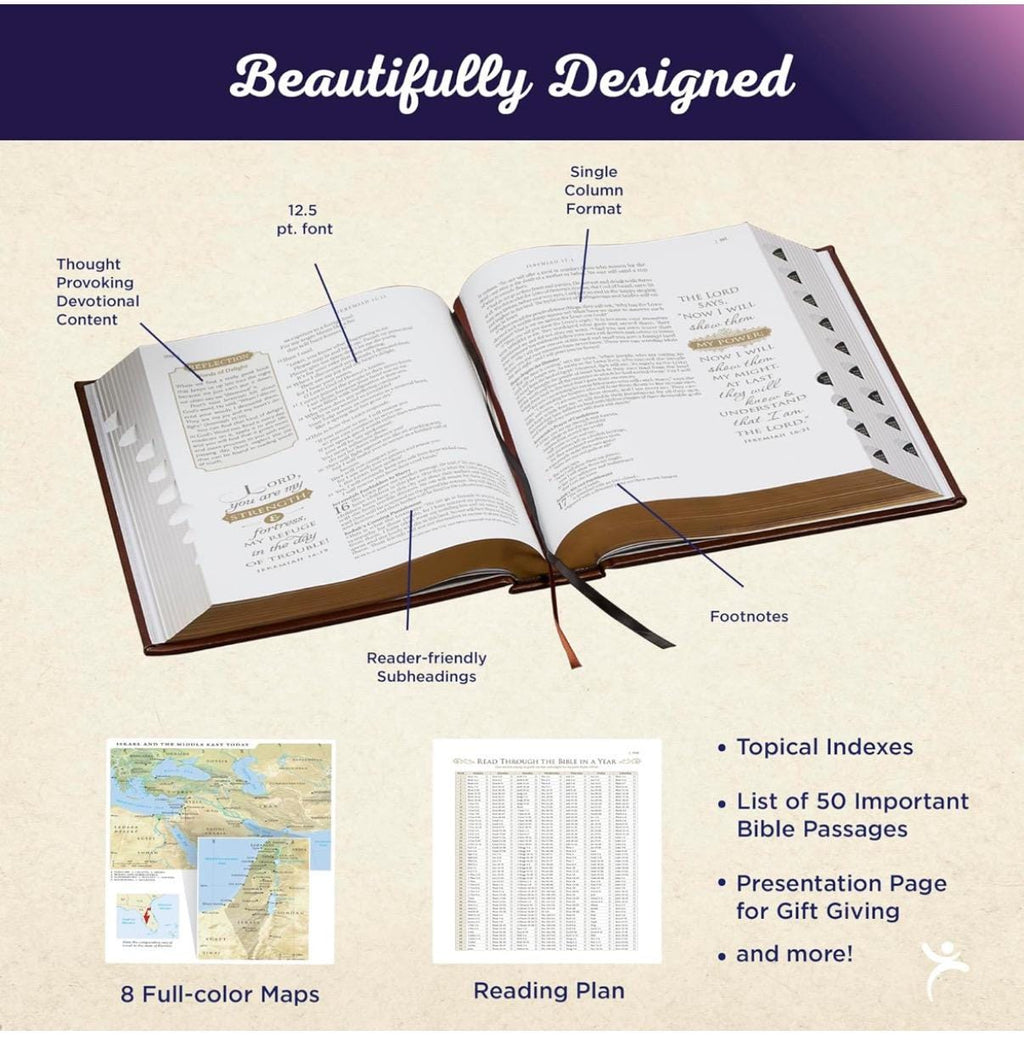 Personalice el apellido y un versículo. Biblia NLT Family Heritage, Biblia devocional familiar de tapa dura de letra grande para el estudio