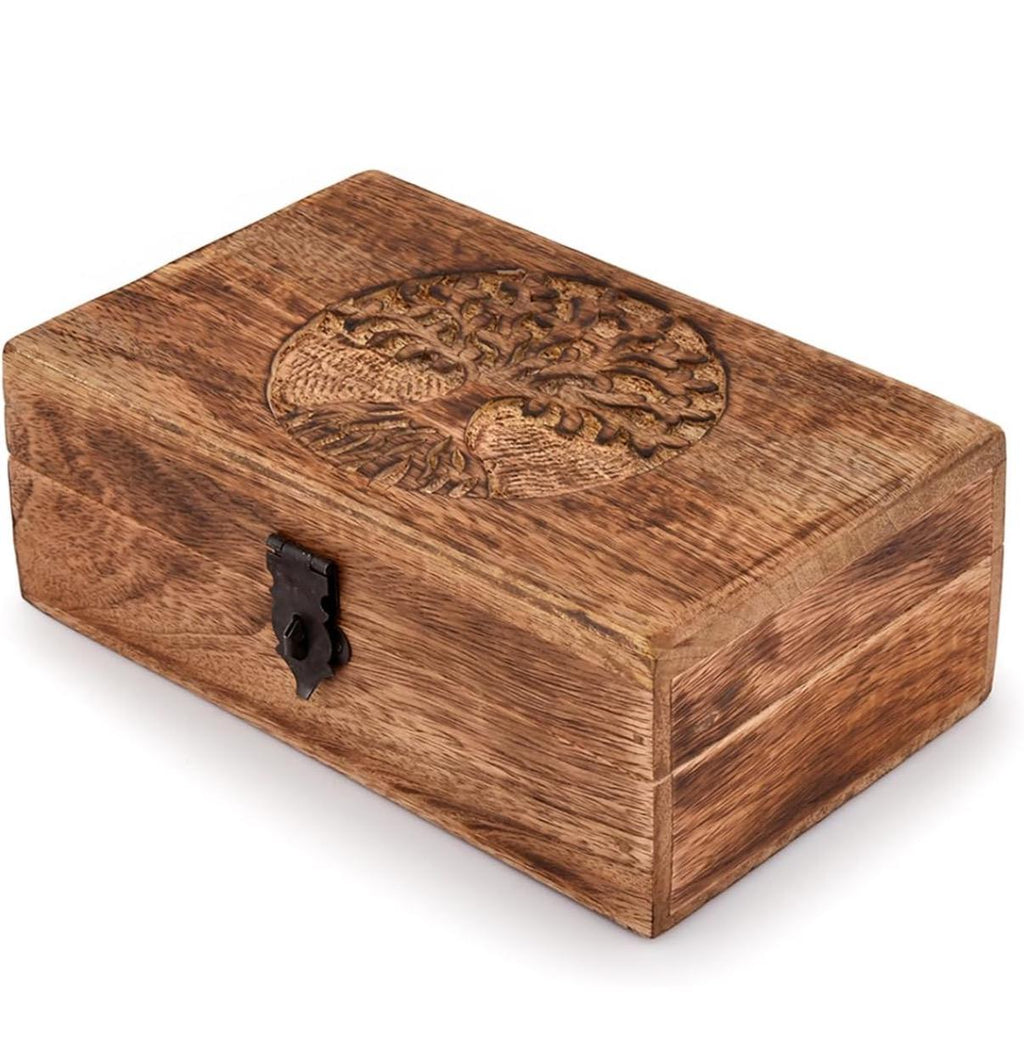 Caja de recuerdo del Árbol de la Vida personalizada | Joyero de madera de mango