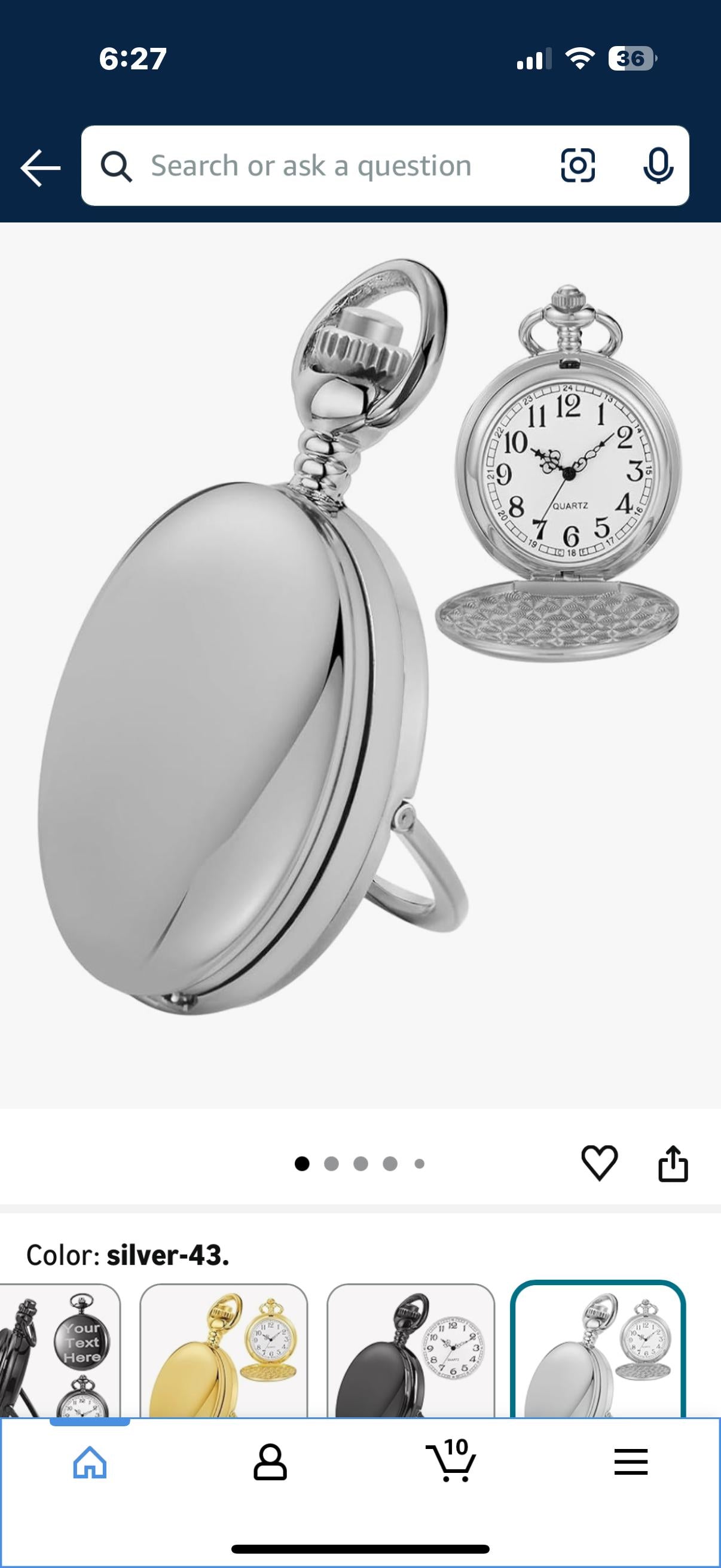 Personalized Pocket Watch - Smooth Case, Arabic Numerals, Chain