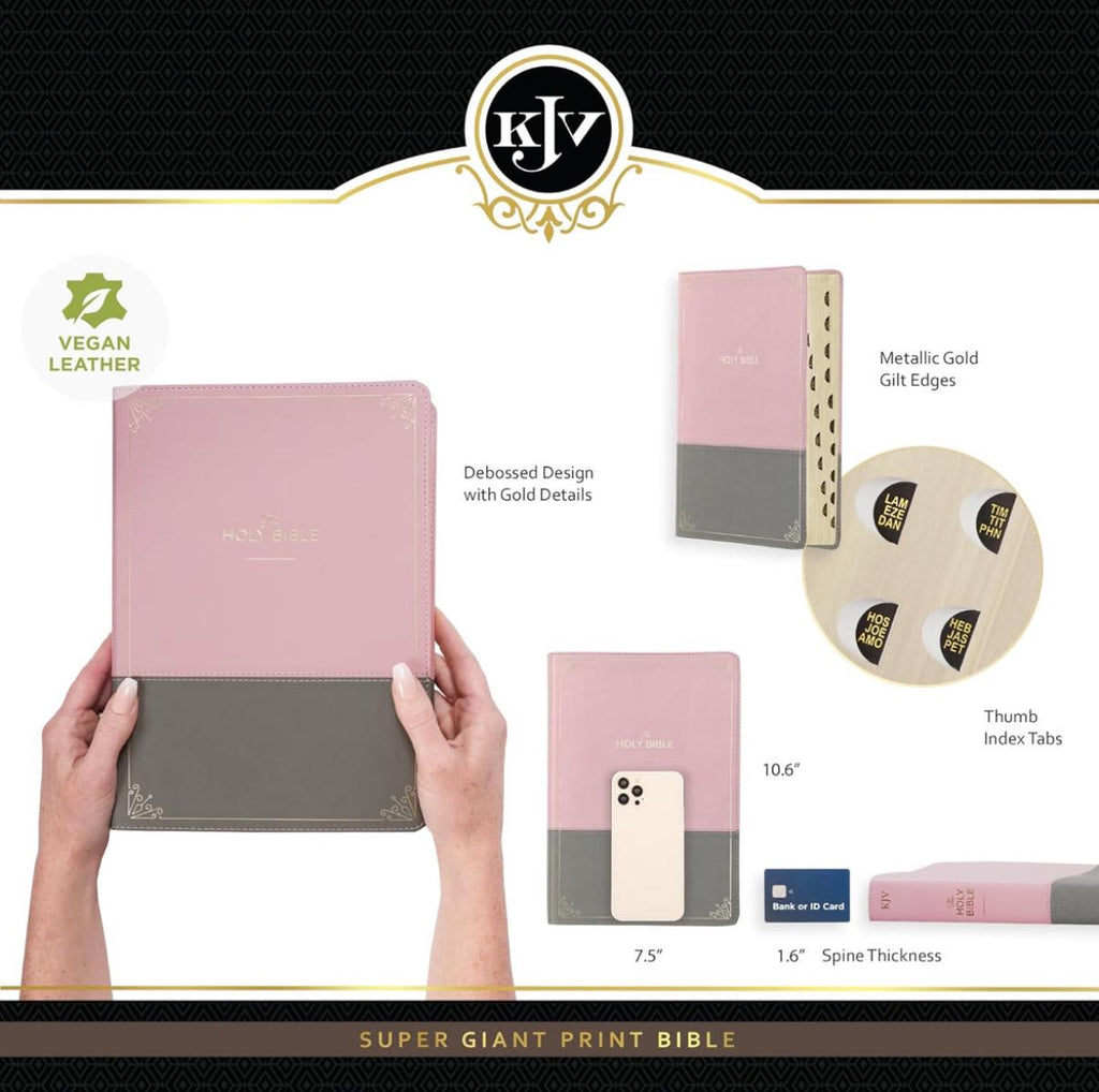 Santa Biblia KJV personalizada, edición de lujo con letra grande extragrande y letras rojas, con marcador de cinta, versión King James, rosa/gris (KJV extragrande