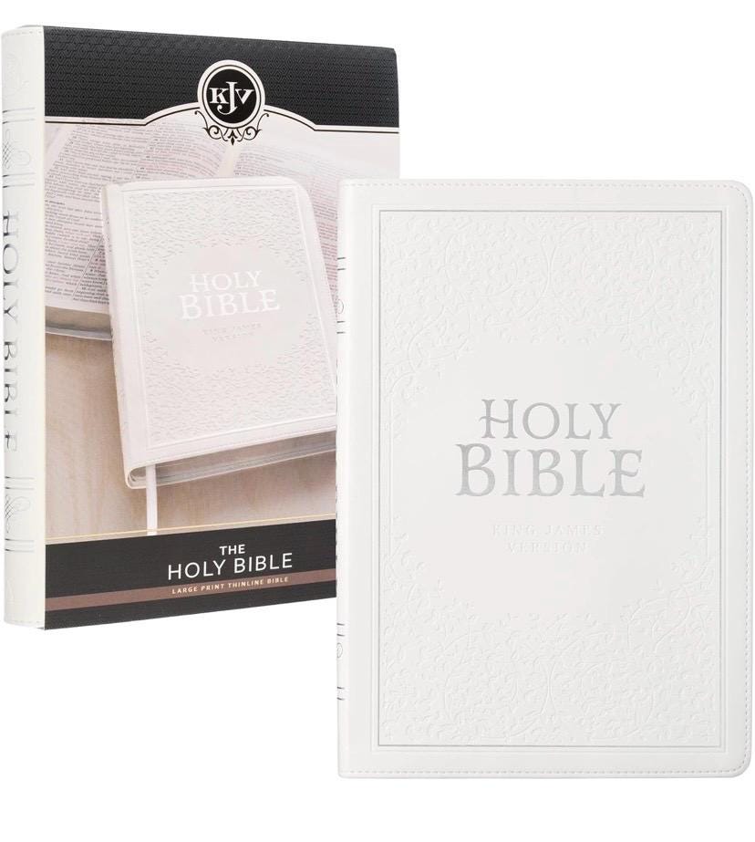 Personalized KJV Bible - White Faux Leather, Large Print, Thinline