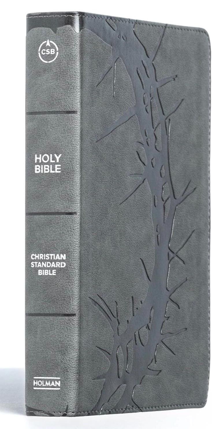 Personalized CSB Large Print Personal Size Reference Bible, Charcoal LeatherTouch Crown of Thorns, Red Letter,
