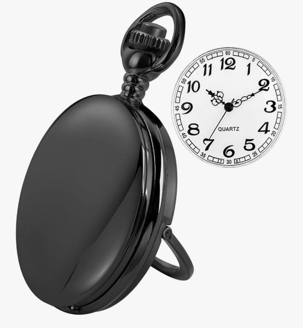 Personalized Pocket Watch - Smooth Case, Arabic Numerals, Chain