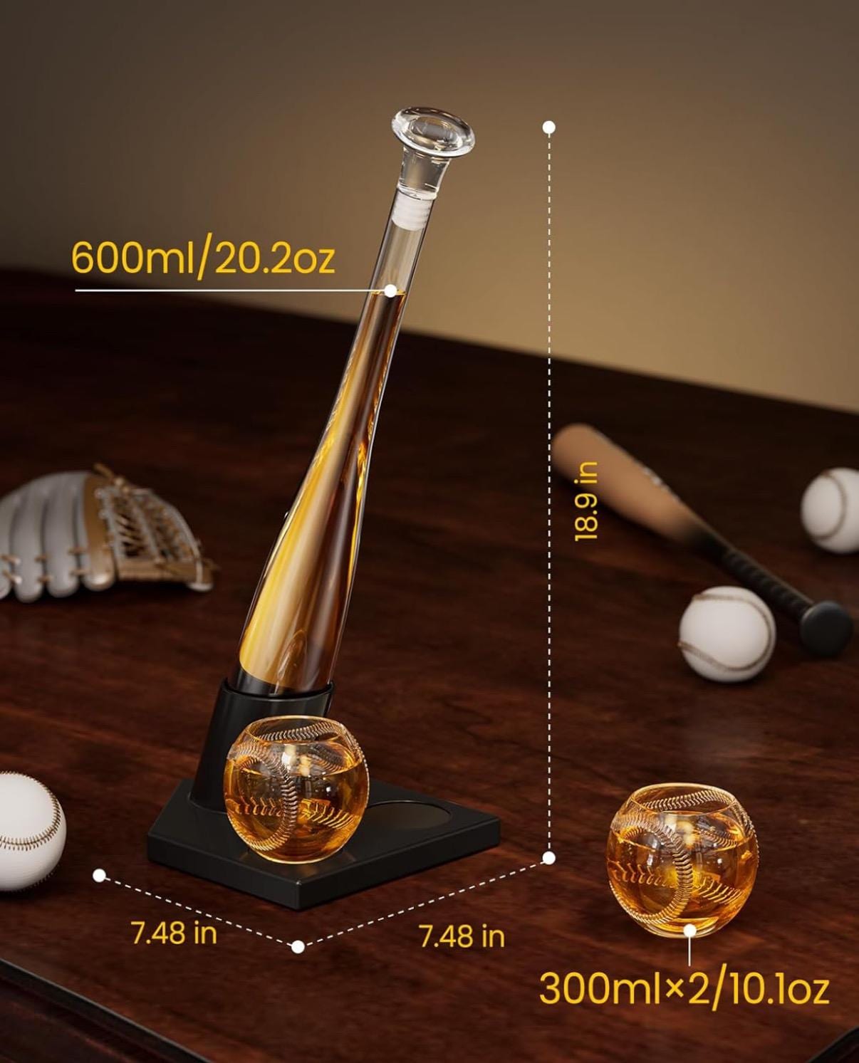 Personalized Baseball & Bat Decanter Set