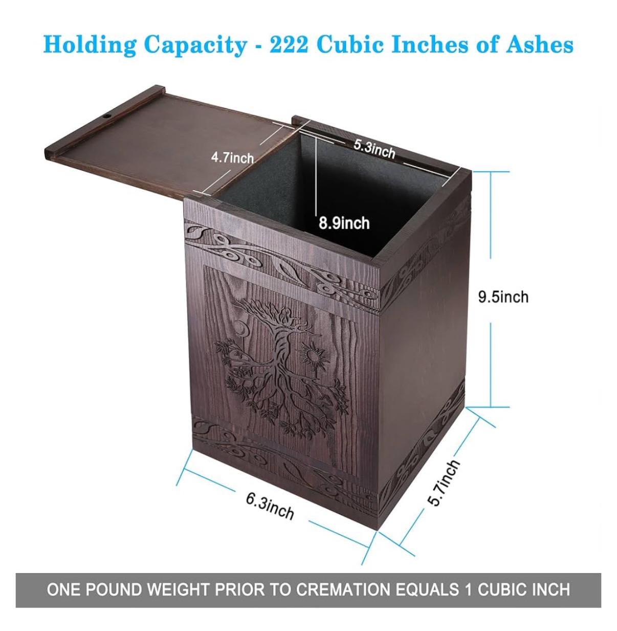 Personalized Cremation Urns Human Ashes Adult Male Female,Pine Wooden Tree of Life Urns Box for Ashes Men Women Child, holds 222 cubic inch