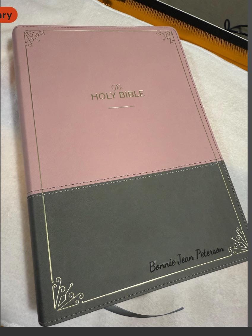 Personalized KJV Holy Bible, Super Giant Print Faux Leather Red Letter Edition - Ribbon Marker, King James Ver, Pink/Gray (KJV Super Giant