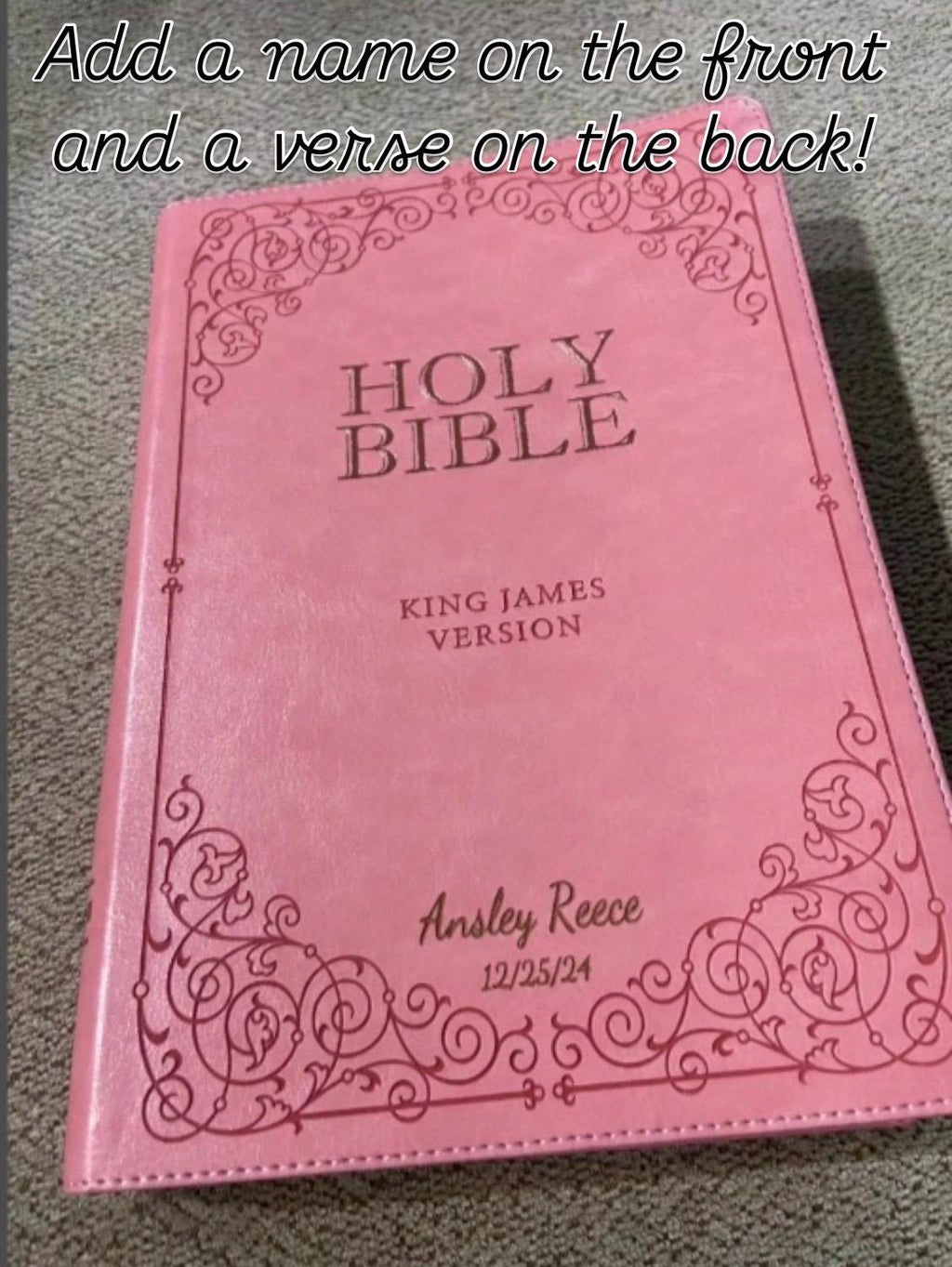 BIBLIA REY SANTIAGO (KJV) DE LETRA GRANDE PERSONALIZADA *** Piel Sintética - rosa - con Índice *** Grabado de Nombre Personalizado