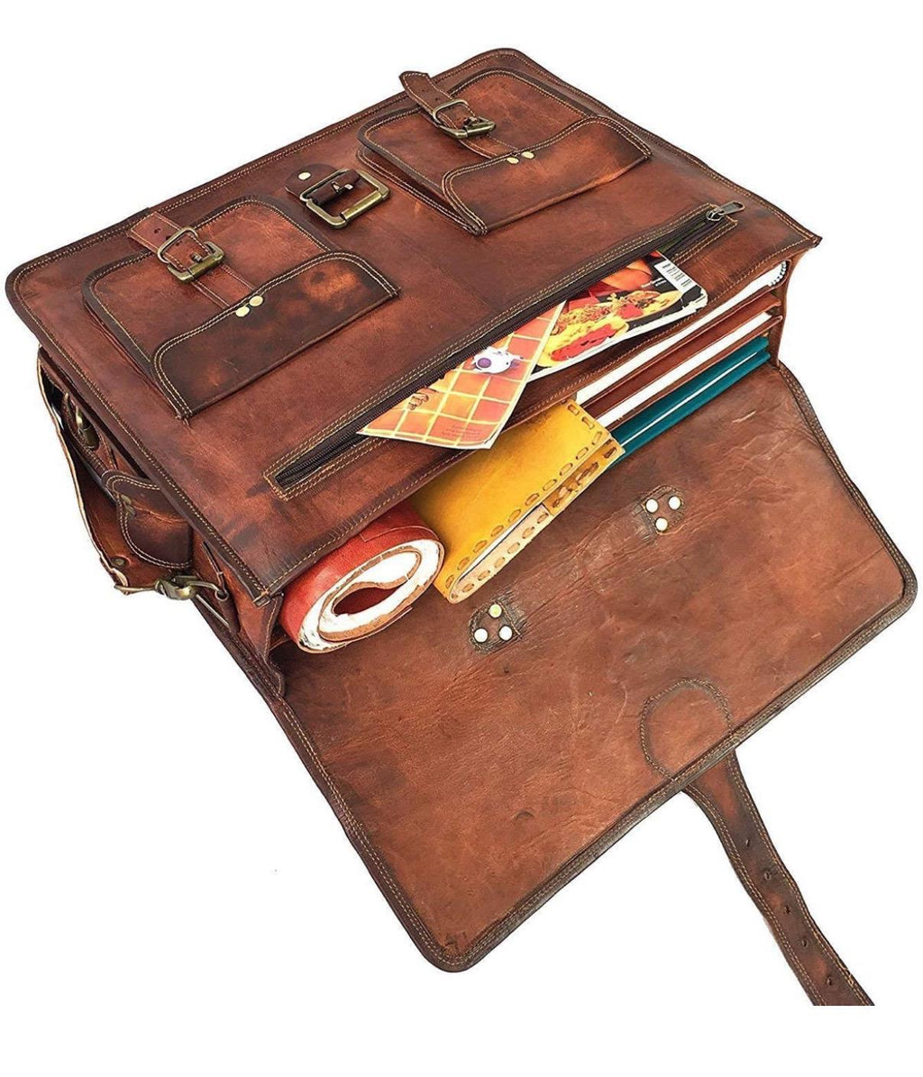 Bolso Bandolera de Cuero Personalizado para Hombre, para Laptop de 18 Pulgadas, Hecho a Mano, de Cuero Genuino