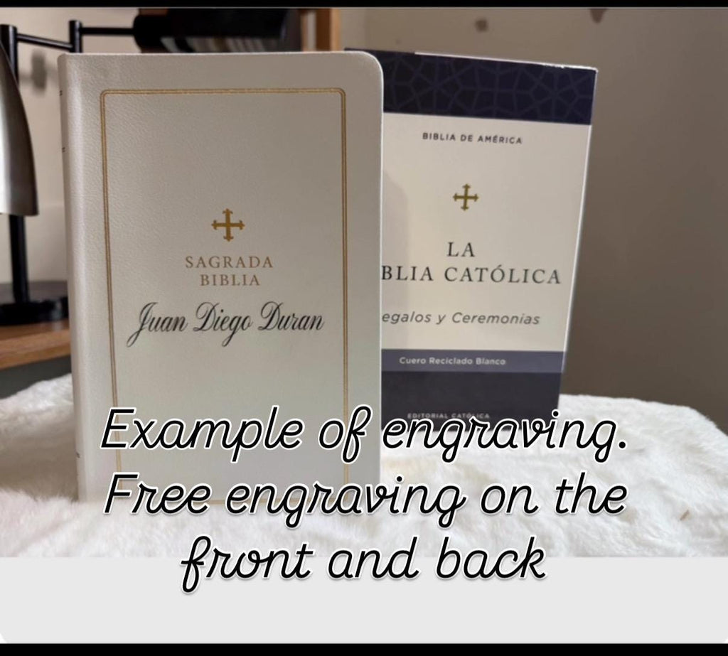 Biblia Católica Personalizada - Piel Blanca, Letra Cómoda