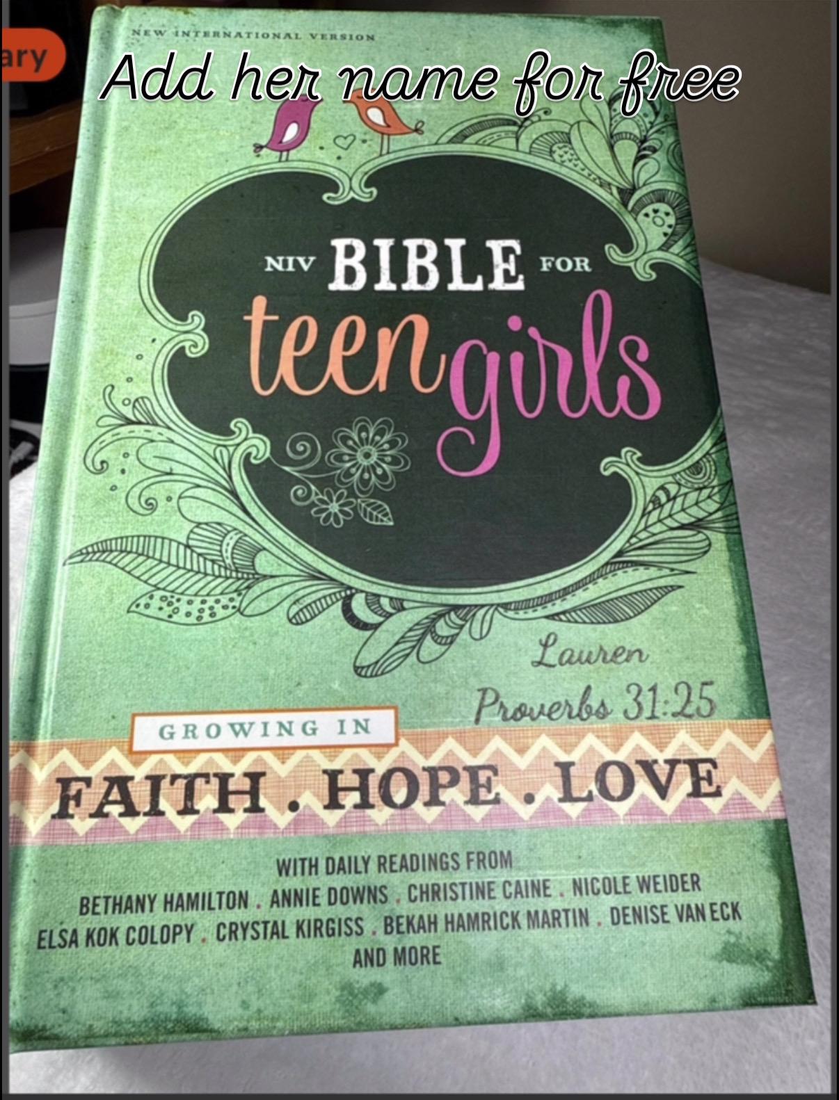 Biblia NVI personalizada para chicas adolescentes - Edades 13-18, Fe, Esperanza, Amor