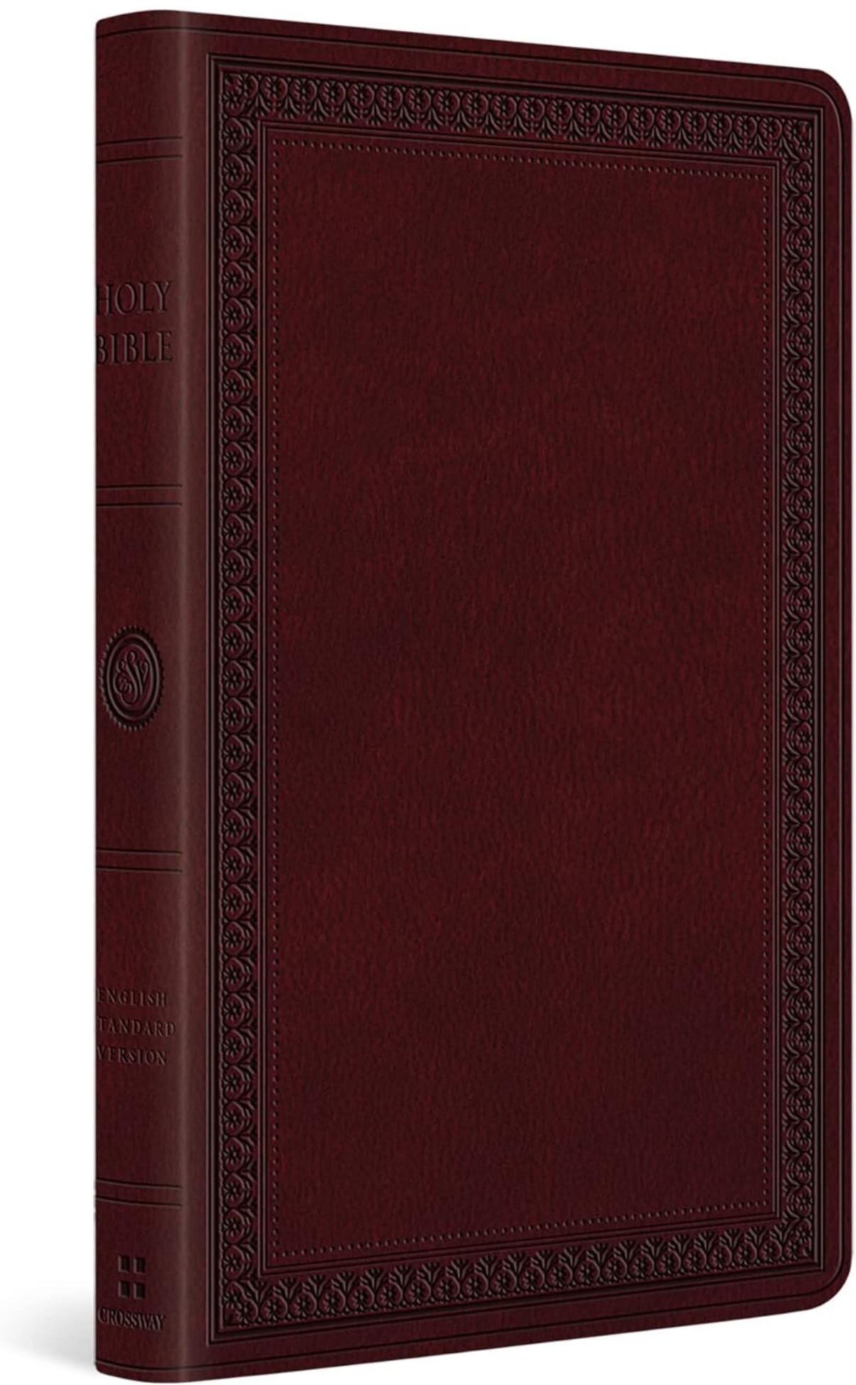 Biblia delgada de gran tamaño ESV personalizada (TruTone, caoba, diseño de borde)