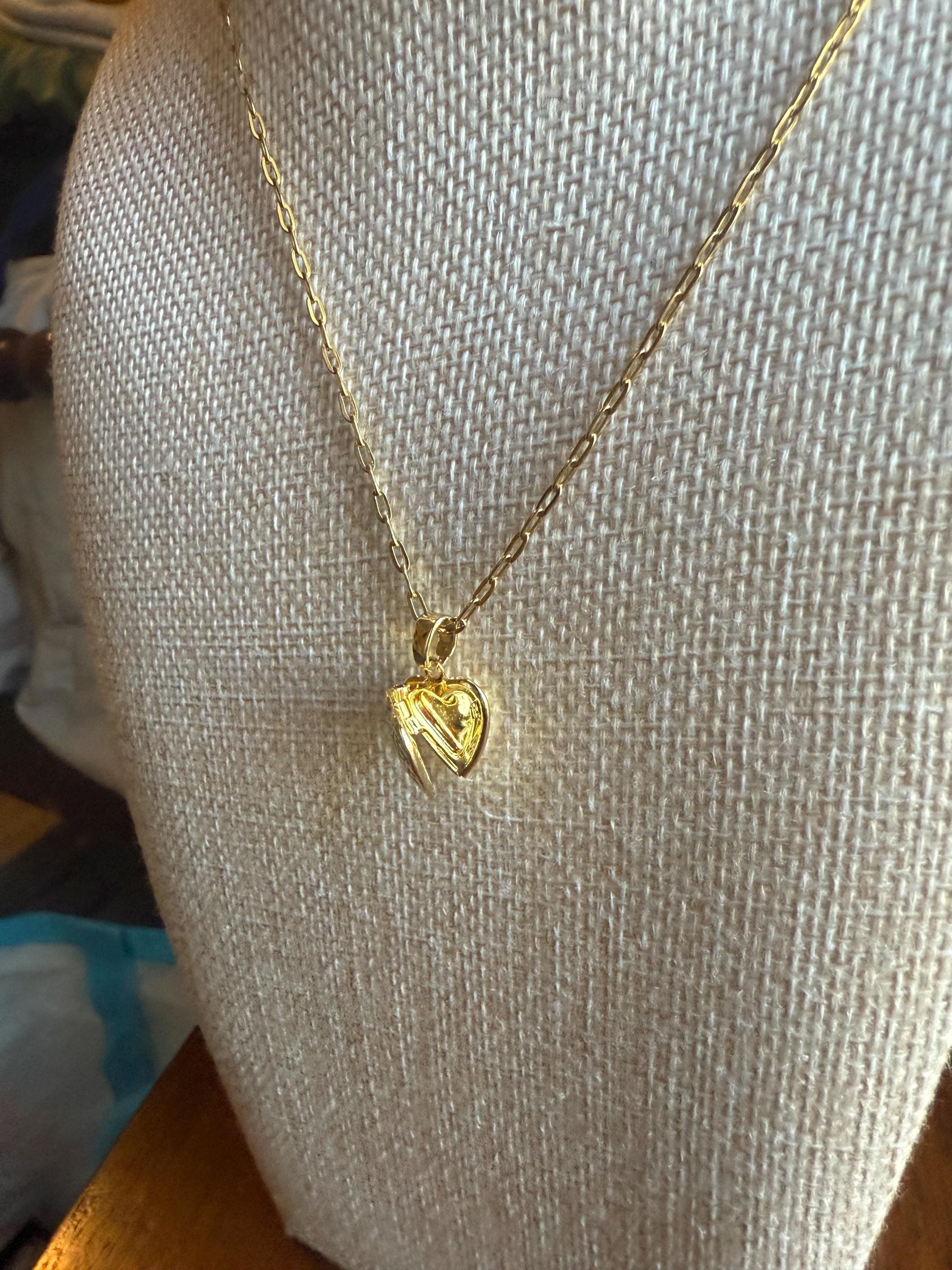 Personalized Tiny Heart Locket Necklace - 18K Gold Plated