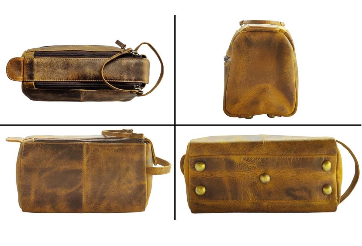 Kit de aseo de cuero de búfalo personalizado - Neceser de tocador vintage