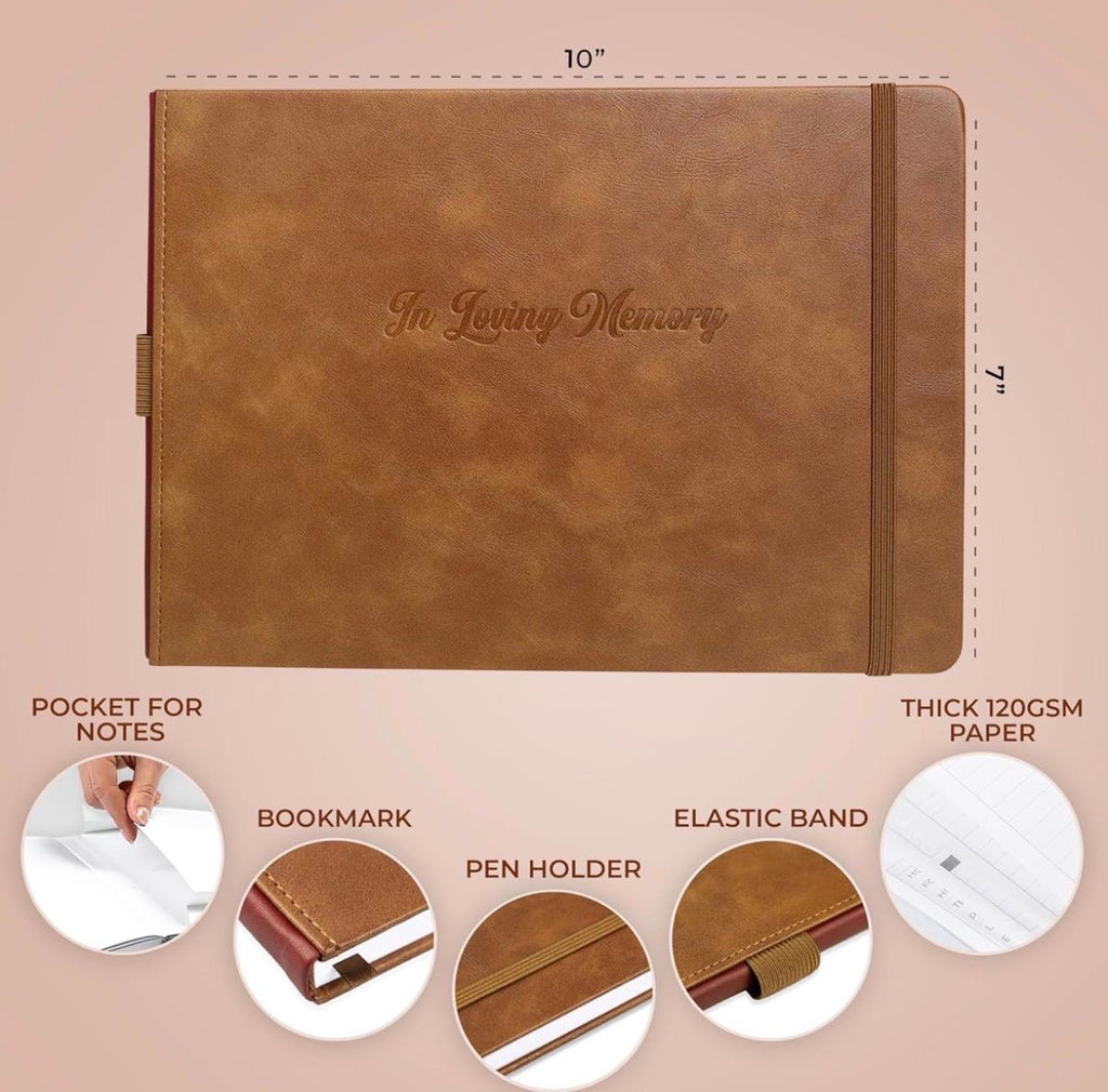 Libro de visitas de funeral personalizado - Piel vegana, 738 invitados