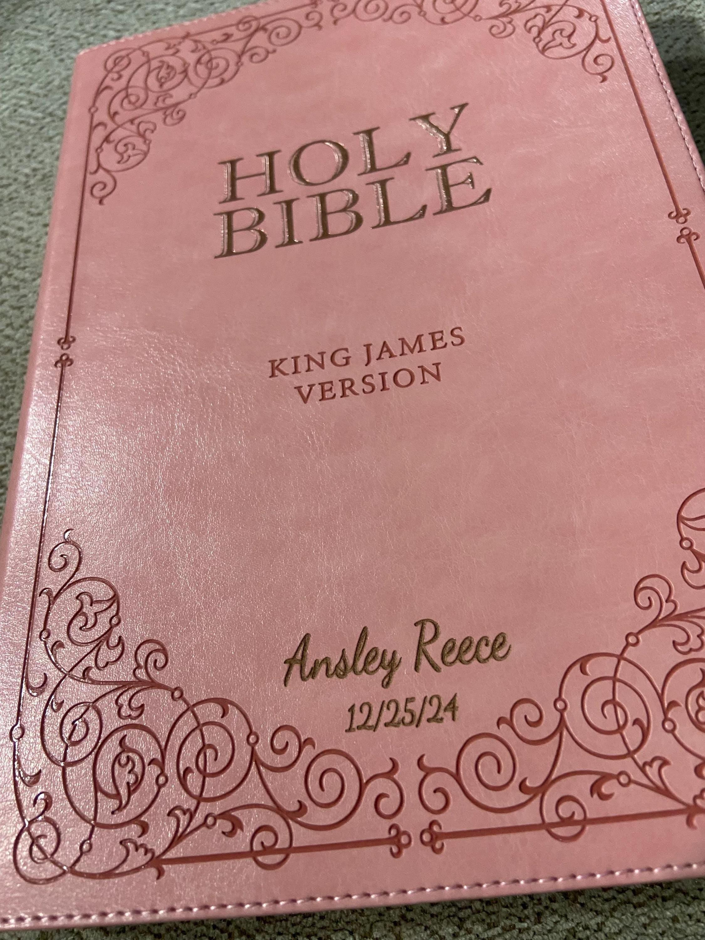 Personalized KJV Giant Print Bible - Pink Leather, Thumb Indexed