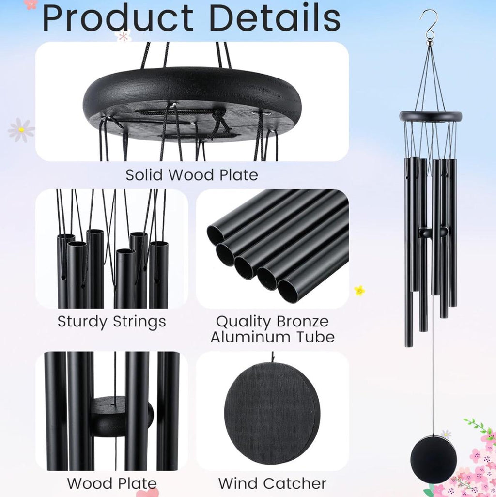 Campanas de viento rústicas personalizadas de 6 piezas para exterior, campanillas de viento de 71 cm de tono profundo con 6 tubos de aluminio, las más geniales para exteriores conmemorativas