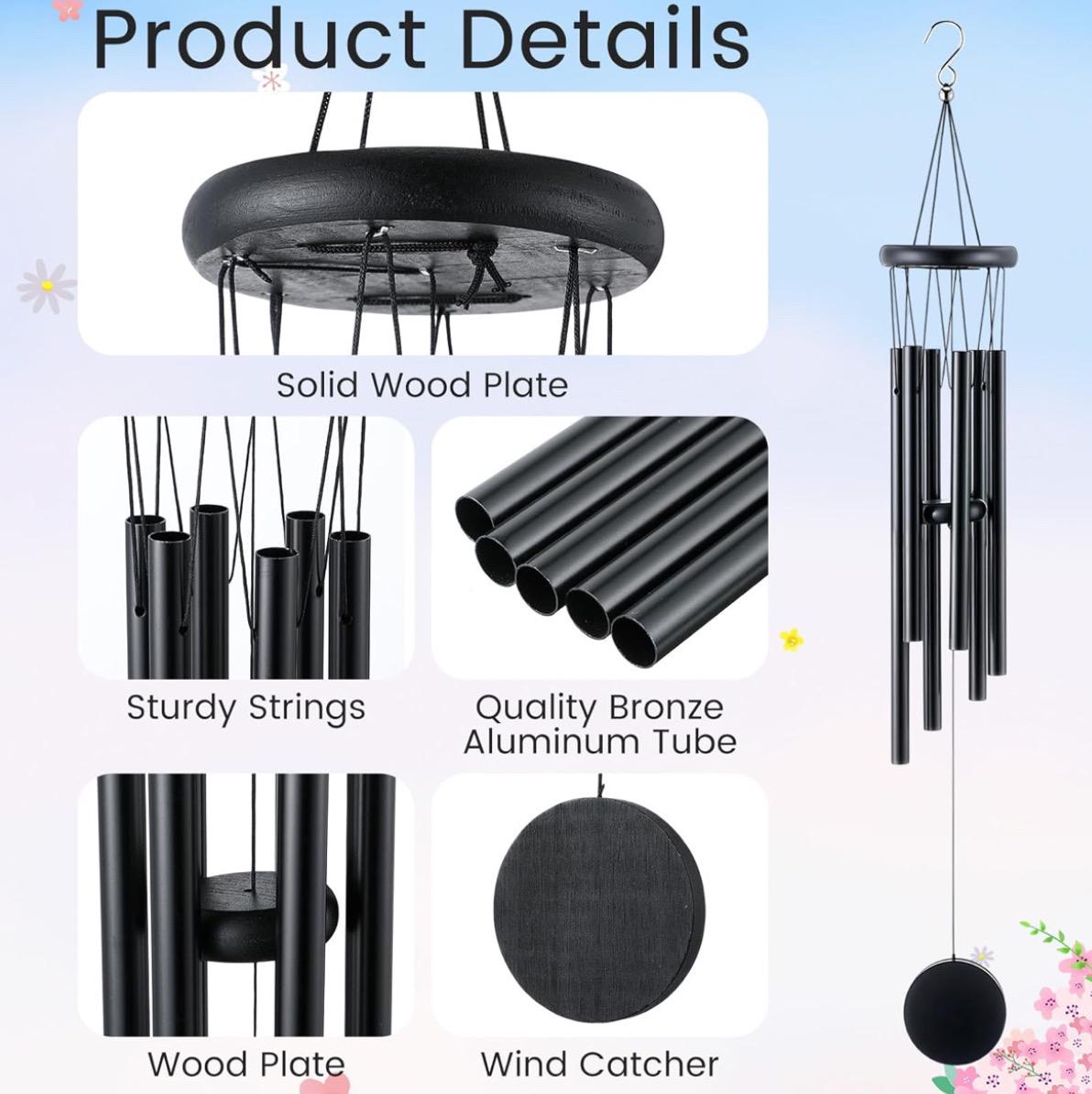 Campanas de viento rústicas personalizadas de 6 piezas para exterior, campanillas de viento de 71 cm de tono profundo con 6 tubos de aluminio, las más geniales para exteriores conmemorativas