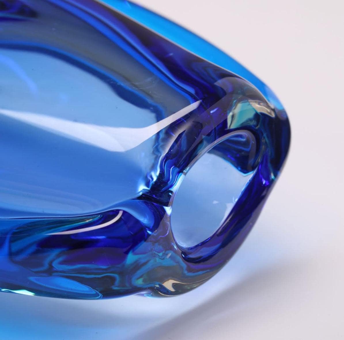 Personalized  Hand Blown Sommerso Oval Art Glass Vase for Decor Centerpiece Table Decoration Blue 10” inch Tall