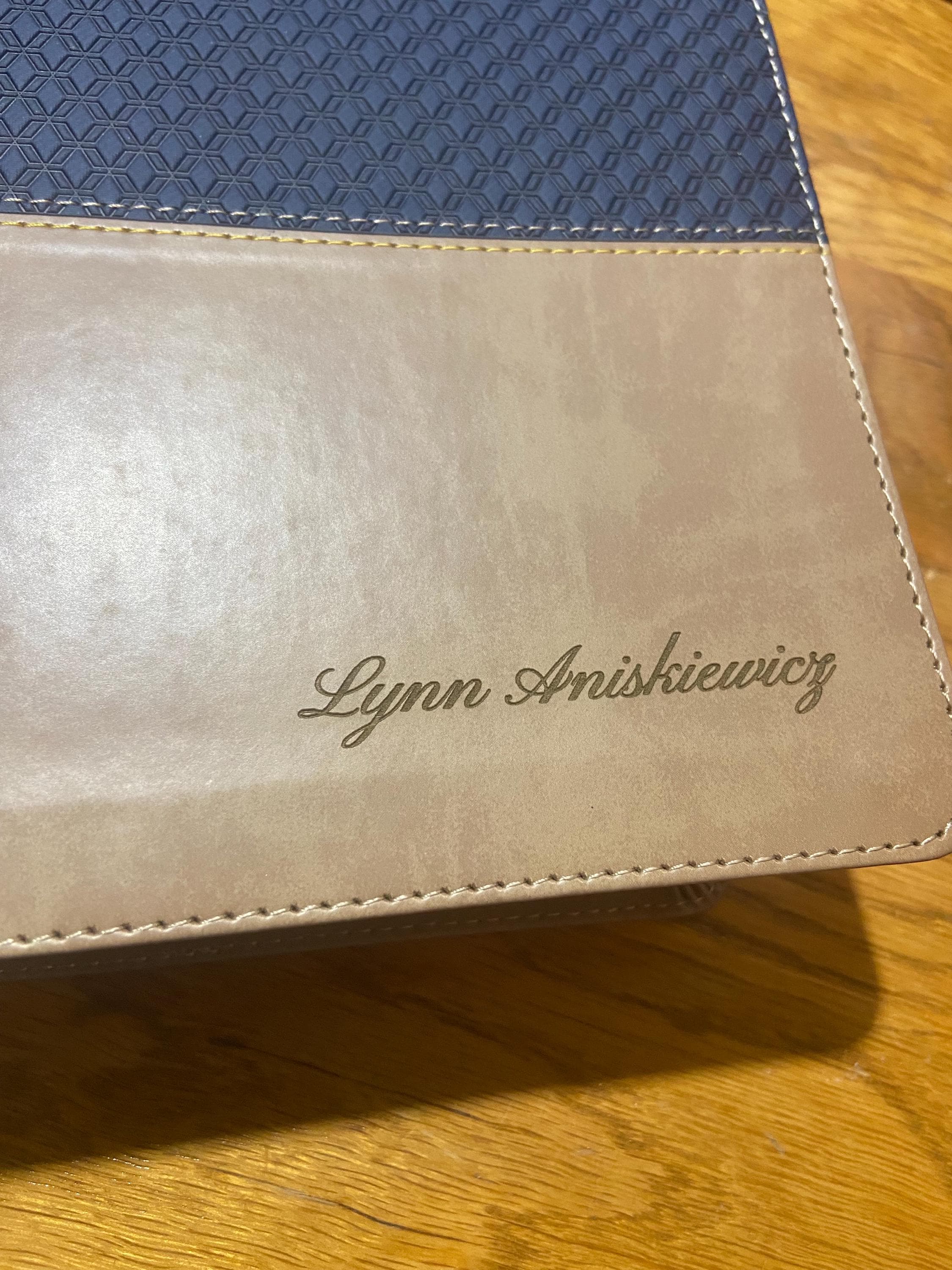Personalized NIV ZONDERVAN STUDY Bible - Navy Blue/ Tan Leather Soft - Red Letter - Custom Engrave Name Imprint -  Men or Women Bible