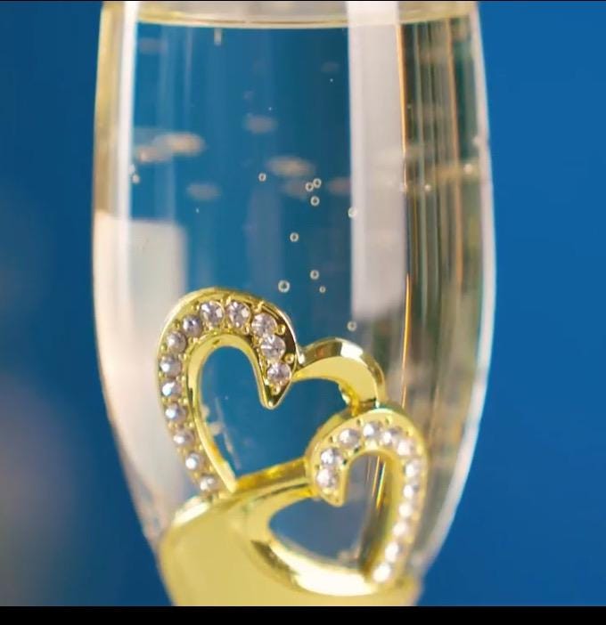 Copas de champán personalizadas para boda, corazones de diamantes de imitación dorados, juego de 2