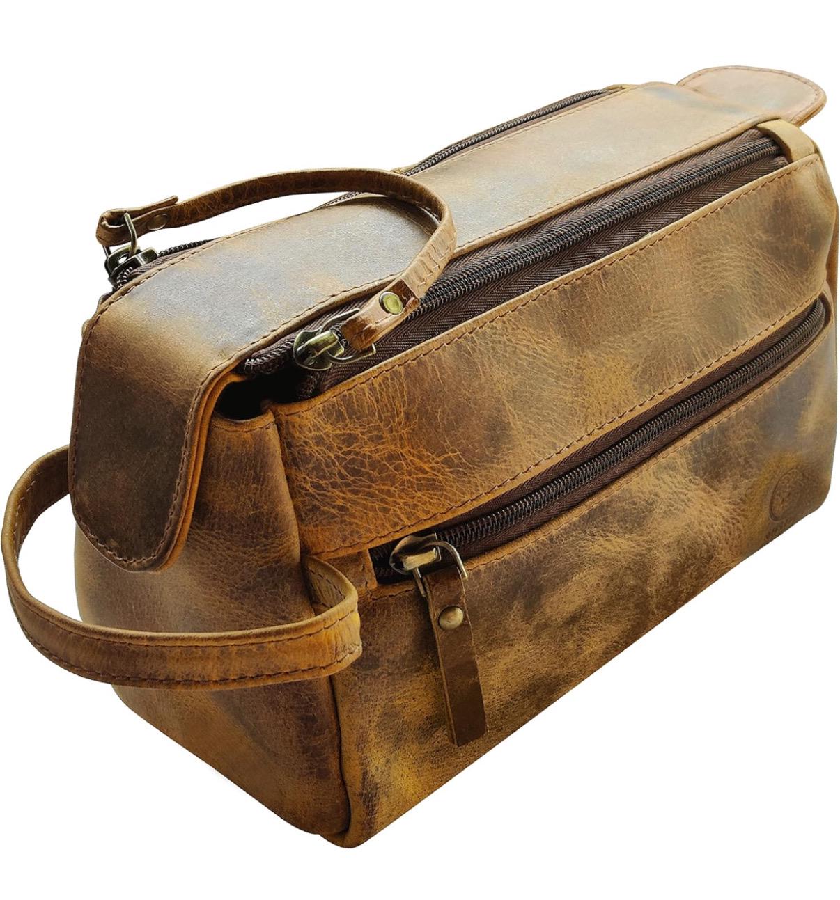 Kit de aseo de cuero de búfalo personalizado - Neceser de tocador vintage