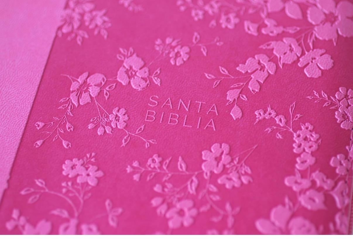 Personalized Biblia Reina Valera 1960 letra grande. Símil piel fucsia, cremallera, índice, manual / Spanish Bible RVR 1960. Handy Size, Larg