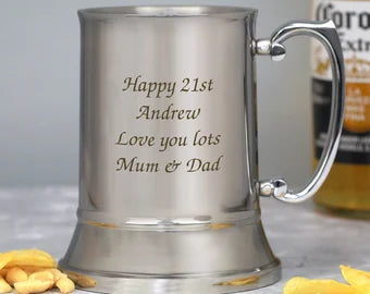 Personalized Stainless Steel Beer Stein Mug 13.5 oz. Set of 6, Bulk Pack - Groomsman, Tailgating , Pub - Silver