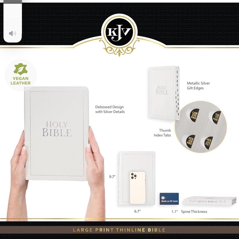 Personalized White Faux Leather KJV Bible, Thumb Index, Red Letter Edition