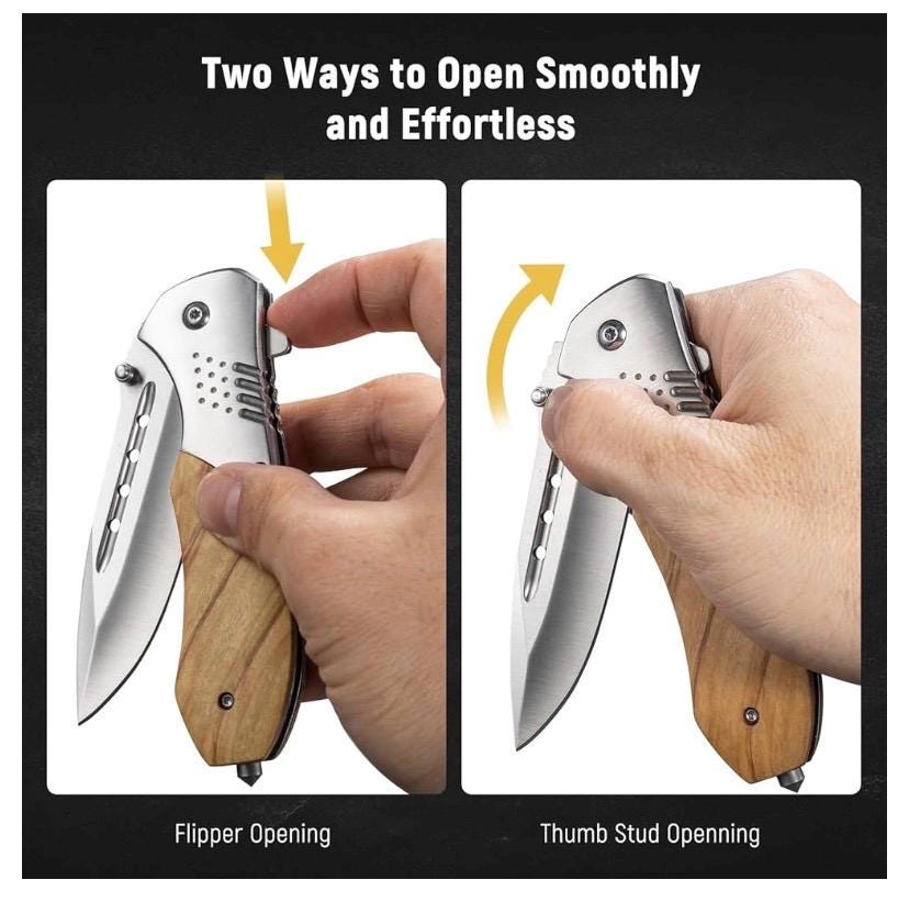 Personalized Folding Pocket Knife - 3.46" Sharp Blade Olive Wood Handle