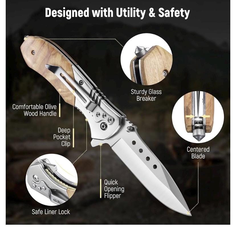 Personalized Folding Pocket Knife - 3.46" Sharp Blade Olive Wood Handle