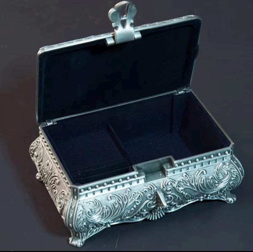 Personalized Large Pewter Jewelry Box, Blue Velvet Lining