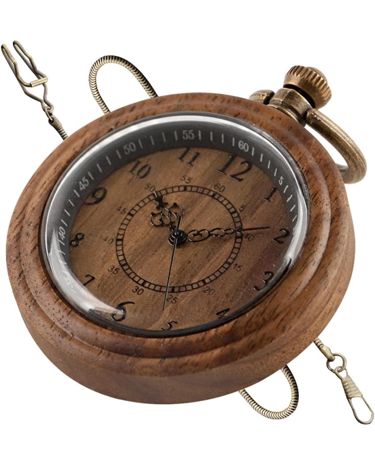 Engraved Bamboo Wooden Pocket Watch, Personalized Quartz Analog