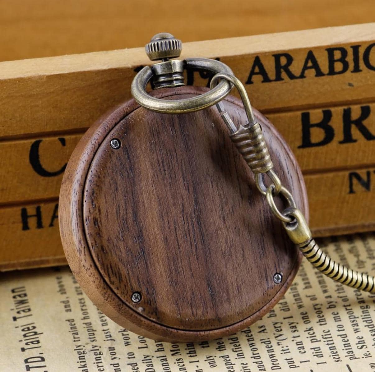 Engraved Bamboo Wooden Pocket Watch, Personalized Quartz Analog