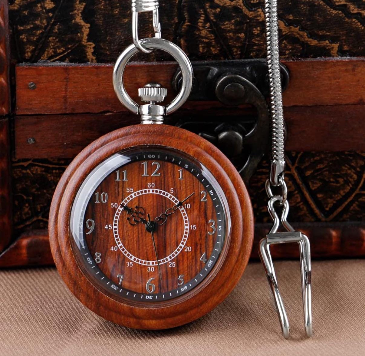 Customized Wooden Pocket Watches for Men Handmade Bamboo Wood Analog Quartz Custom Pocket Watch