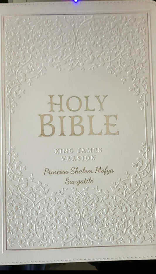 Personalized White Faux Leather KJV Bible, Thumb Index, Red Letter Edition