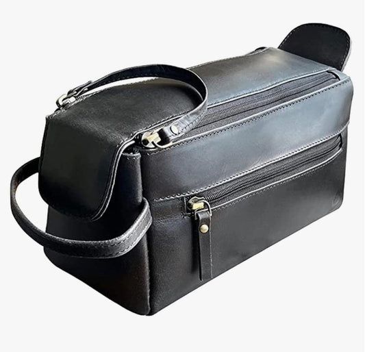 Personalized Buffalo Leather Toiletry Bag Vintage Travel Shaving Dopp Kit  for Toiletries, Cosmetics  More Spacious Interior Water