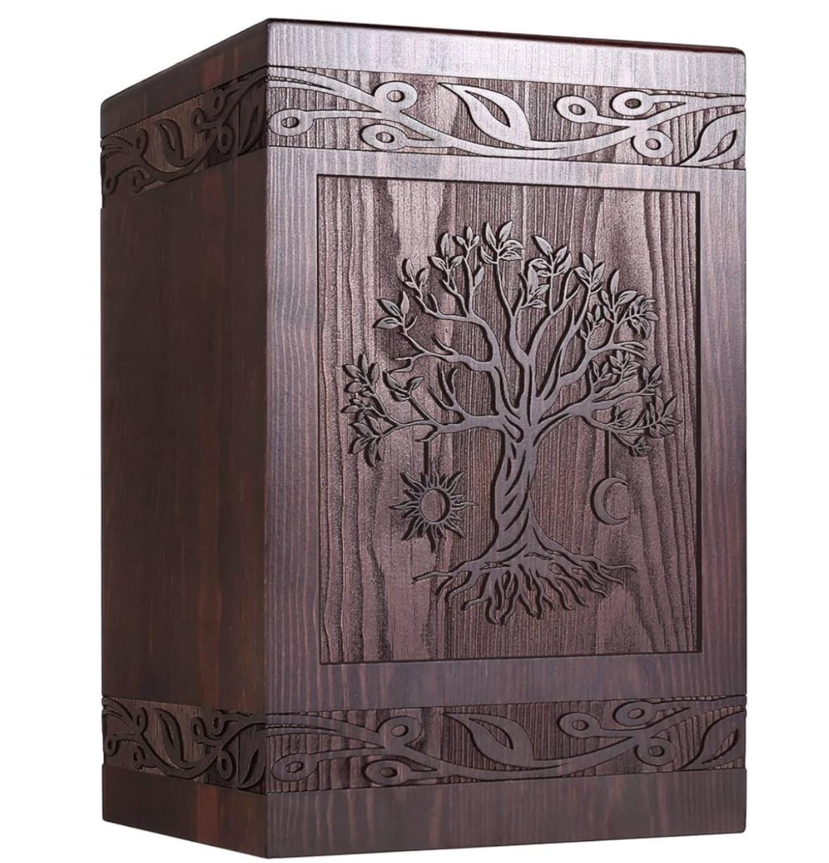 Personalized Cremation Urns Human Ashes Adult Male Female,Pine Wooden Tree of Life Urns Box for Ashes Men Women Child, holds 222 cubic inch
