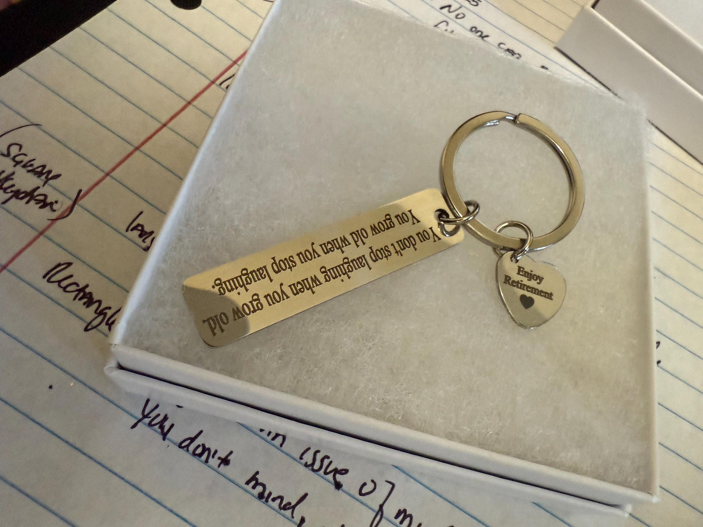 Personalized rectangular, heart keychain