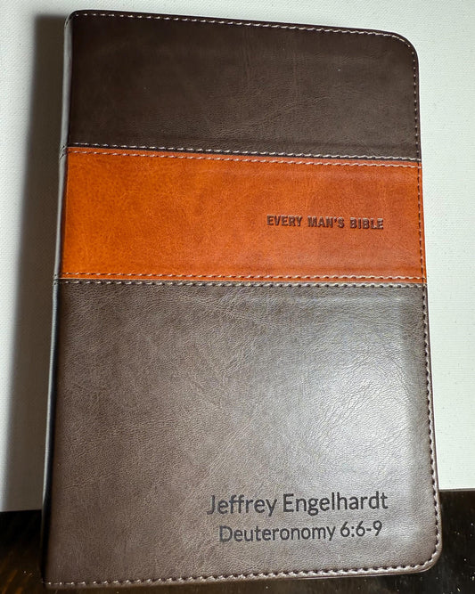 Personalized Every Man's Bible NIV, Deluxe Heritage Edition, TuTone (LeatherLike, Brown/Tan) – Study Bible for Men with Study Notes